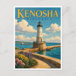 Cartão Postal Farol do Porto de Kenosha Wisconsin GeoSaga