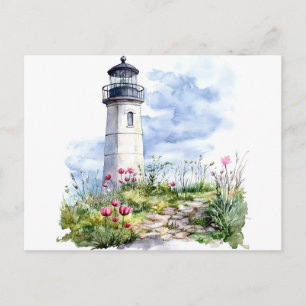 Cartão Postal Farol em Aquarela de Primavera