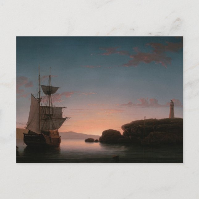 Cartão Postal Farol em Camden, Maine por Fitz Henry Lane (Frente)