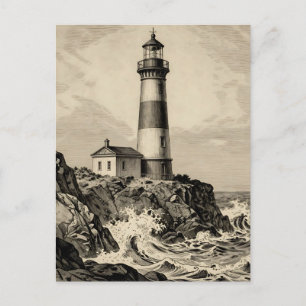 Cartão Postal Farol Listrado Vintage Costa Tempestuosa 