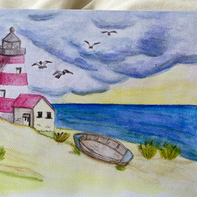 Cartão Postal Farol na embarcação de pesca de praia oceano coste (Criador carregado)