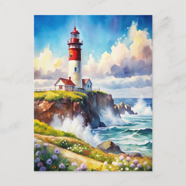 Cartão Postal Farol num Penhasco (Frente)