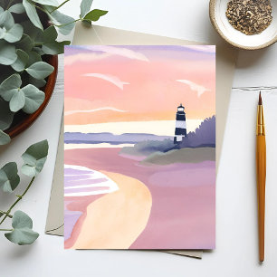 Cartão Postal Farol Pastel   Aquarela da Costa da Praia