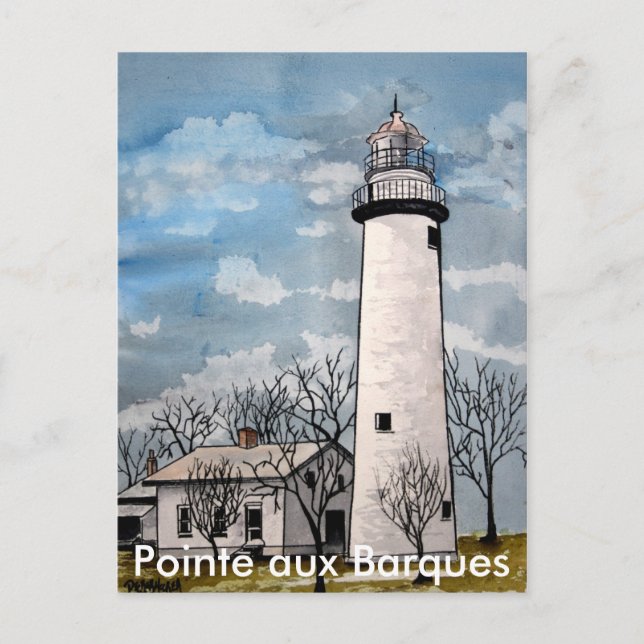 Cartão Postal Farol Pointe aux Barques porto esperança michigan (Frente)