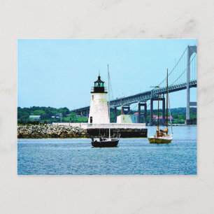 Cartão Postal Farol, Ponte e Barcos, Newport, RI