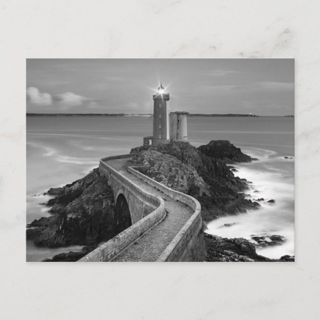 Cartão Postal Farol Preto e Branco Plouzane (Frente)