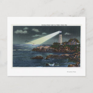 Cartão Postal Farol principal de Portland na noite