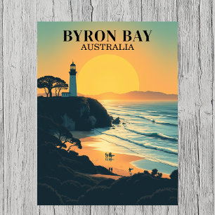 Cartão Postal Farol Retro Viagem de Baía Byron Austrália