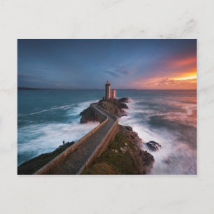Cartão Postal Farol Sunset Plouzané Finistère, Bretanha