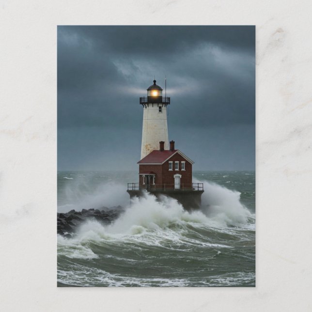 Cartão Postal Farol Tempestade Oceano (Frente)