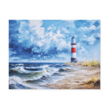 Farol vermelho branco da costa do Mar Báltico. Art