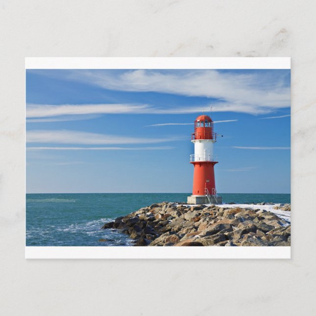 Cartão Postal Farol vermelho com céu azul (Frente)