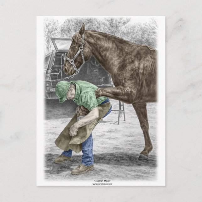 Cartão Postal Farrier Blacksmith Shoeing Horse (Frente)