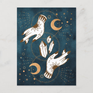 Cartão Postal Fases Douradas da lua cristais da tatuagem de henn