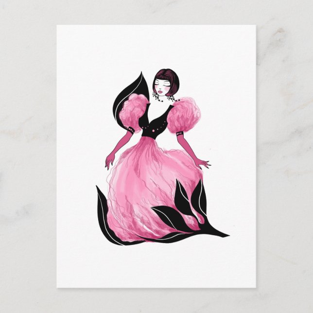Cartão Postal Fashion glamour beautiful watercolor illustration (Frente)
