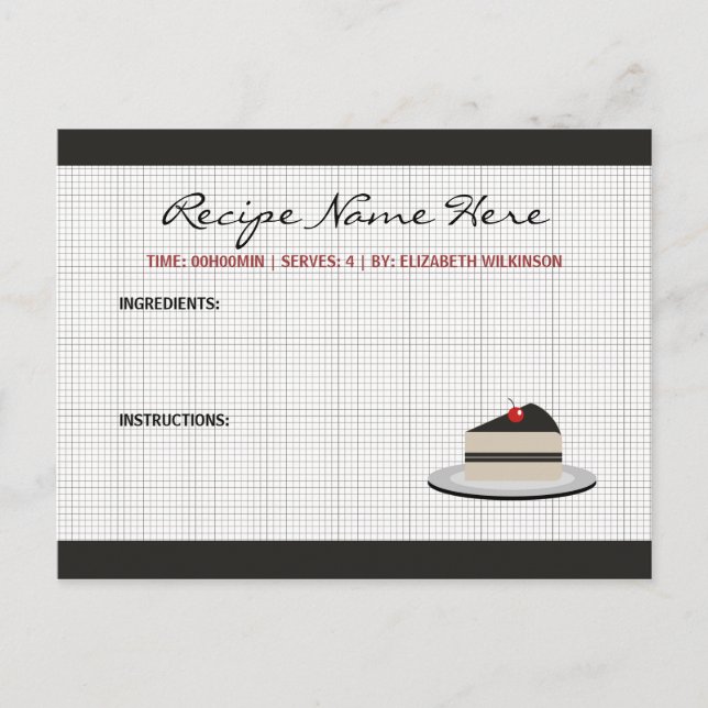 Cartão Postal Fatia da Placa de Receita de Bolo (Frente)