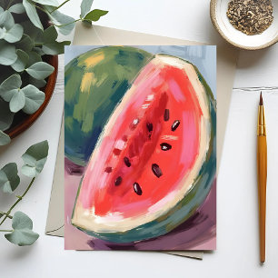 Cartão Postal Fatia de Melancia   Pintura em Aquarela de Frutas