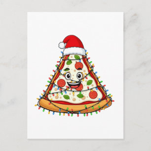 Cartão Postal Fatia de Pizza de Natal com Chapéu de Papai Noel p