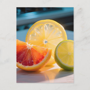 Cartão Postal Fatias Cítricas Vibrantes Toranja Limão Lima Fresc