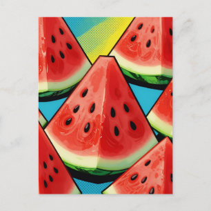 Cartão Postal Fatias de Melancia Vibrantes Pop Art