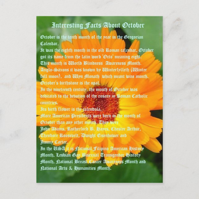 Cartão Postal Fatos Interessantes Sobre Outubro (Frente)