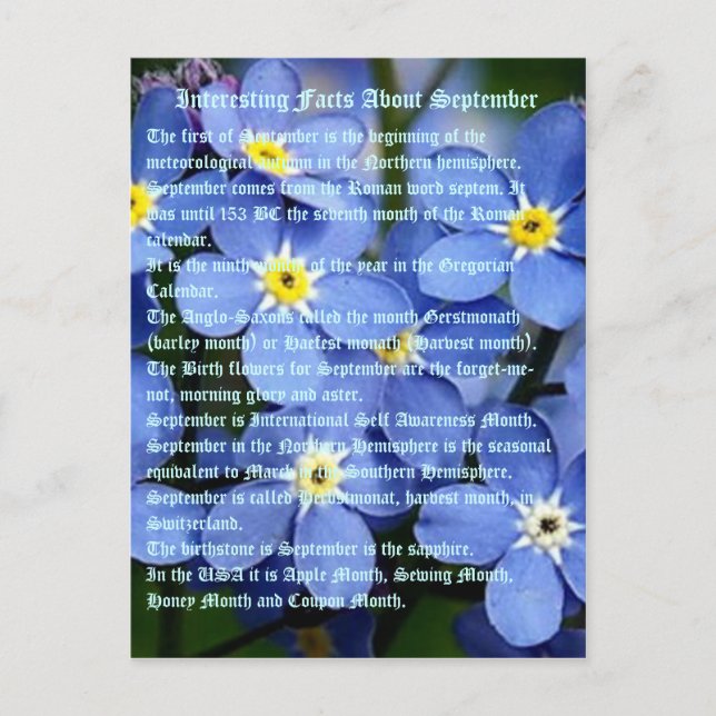 Cartão Postal Fatos Interessantes Sobre Setembro (Frente)