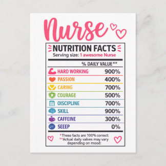 Cartão Postal Fatos Nutricionais de Enfermeira Engraçados