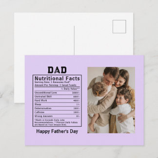 Cartão Postal Fatos Nutricionais Personalizados do Dia dos Pais 