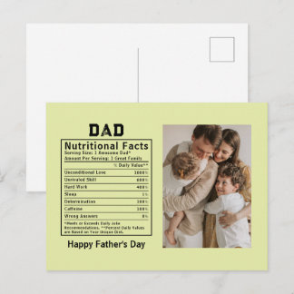Cartão Postal Fatos Nutricionais Personalizados do Dia dos Pais 