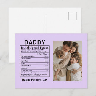 Cartão Postal Fatos Nutricionais Personalizados do Dia dos Pais 