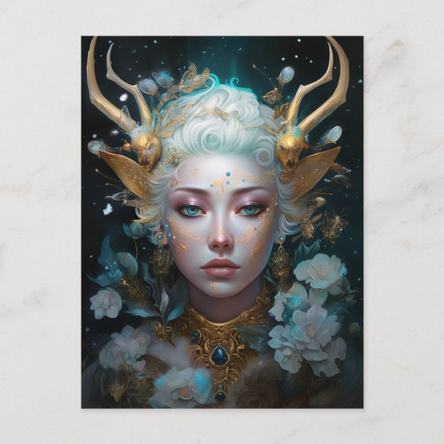 Cartão Postal Faun Elf Woman Fantasy Art (Frente)