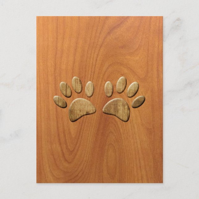 Cartão Postal Faux Carved Wood Dog Paw Prints (Frente)