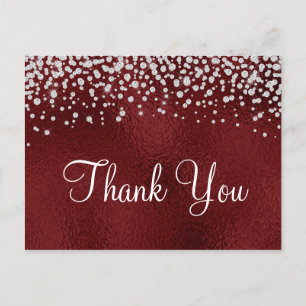 Cartão Postal Faux Dark Red Foil Diamond Confetti Obrigado