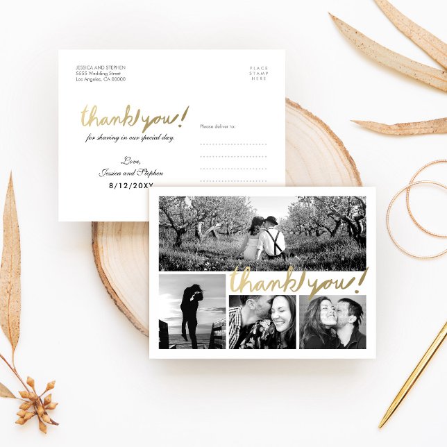 Cartão Postal Faux Dourado 4 Photo Collage Obrigado Cartão-Posta (Criador carregado)