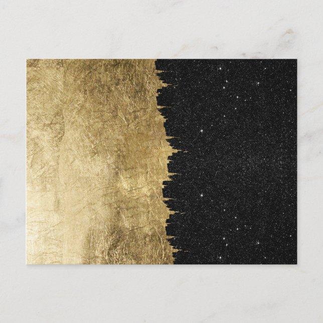 Cartão Postal Faux Dourado e Black Starry Night Brushstrokes (Frente)