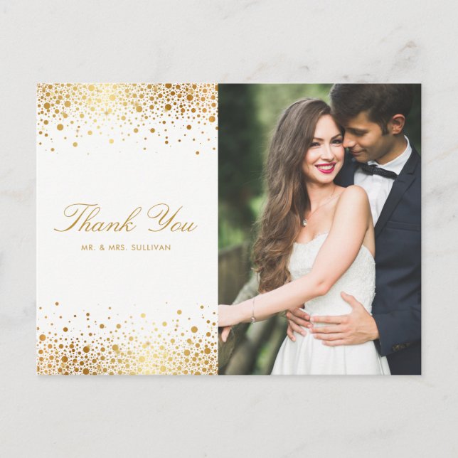Cartão Postal Faux Gold Foil Confetti Dots Foto Obrigado (Frente)