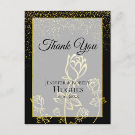 Cartão Postal Faux Gold Foil Confetti marca de água floral Obrig