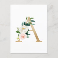 Faux Gold Foil - Letra A Monograma Floral Esmagado