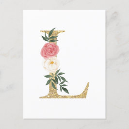 Cartão Postal Faux Gold Foil - Letra L Blush Monograma Floral