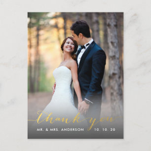 Cartão Postal Faux Gold Foil Manuscrito Casamento Obrigado