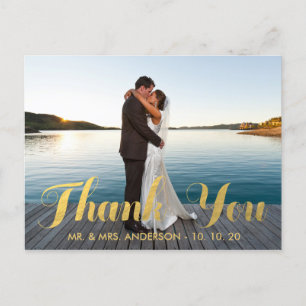 CARTÃO POSTAL FAUX GOLD FOTO DE CASAMENTO DE GOLD OBRIGADO CARTÃ