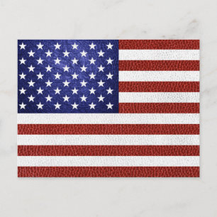 Cartão Postal Faux Red White Blue Leather USA Flag