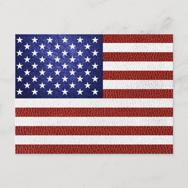 Cartão Postal Faux Red White Blue Leather USA Flag (Frente)