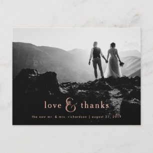 Cartão Postal Faux Rosa Dourada Ampersand Foto Obrigado