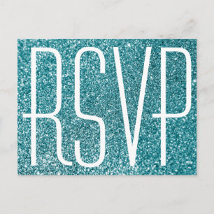 Cartão Postal Faux Teal Glitter e White RSVP