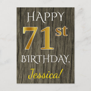 Cartão Postal Faux Wood, Faux Dourado 71ruas Birthday + Nome Per