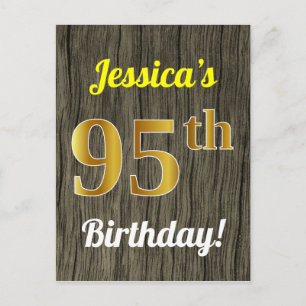 Cartão Postal Faux Wood, Faux Dourado 95.º Aniversário e Nome 