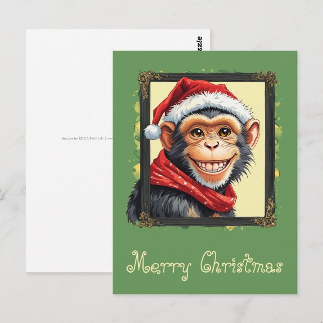 Cartão Postal Favoritos Engraçados de Natal Animal - Macaco 2 (Frente/Verso)
