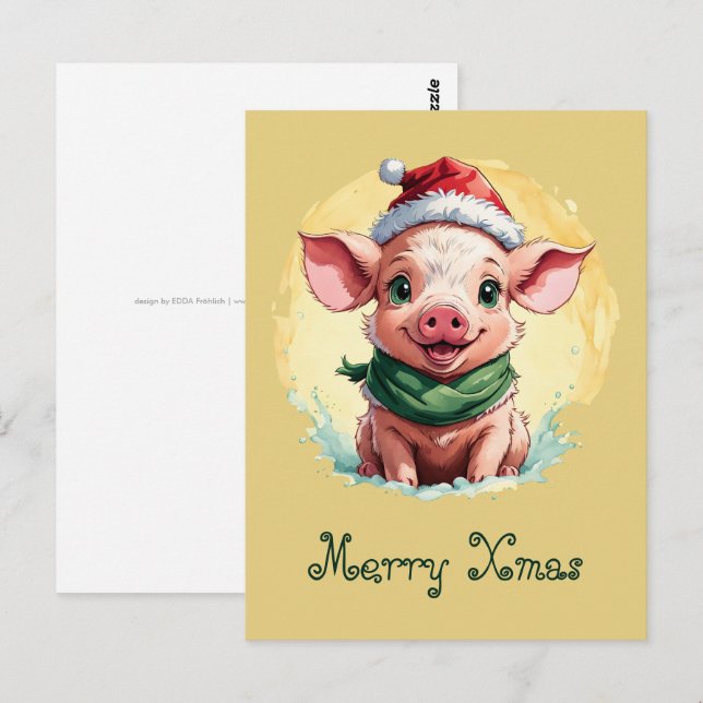 Cartão Postal Favoritos Engraçados de Natal dos Animais - Piglet (Frente/Verso)