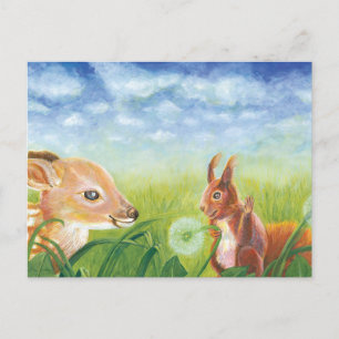 Cartão Postal Fawn e Esquilo
